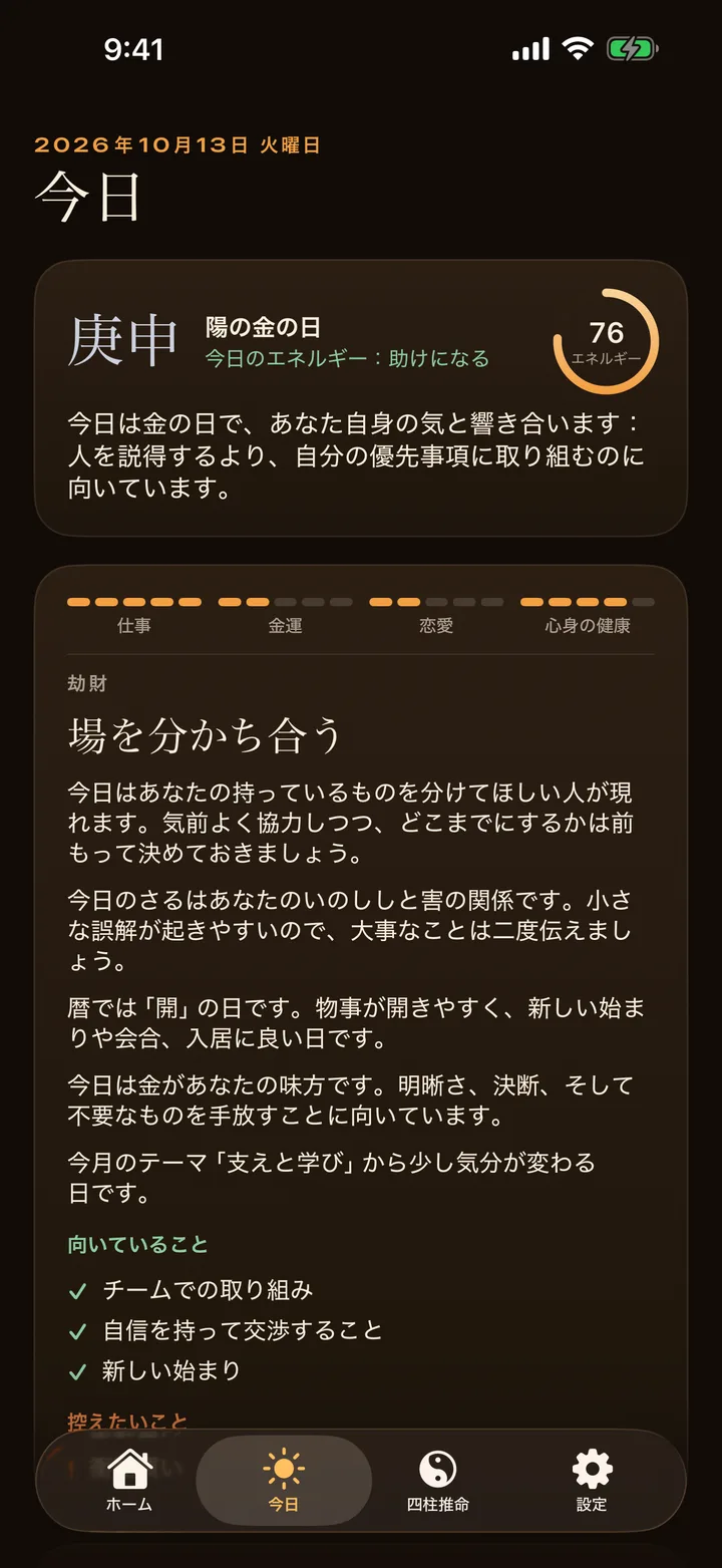 風水ARの毎日の四柱推命の運勢